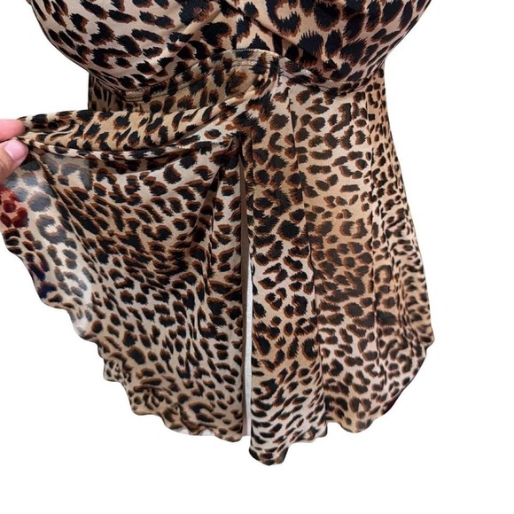 Y2K 2000s Leopard Print Mesh Halter Tankini Swimsuit Top - Picture 4 of 4